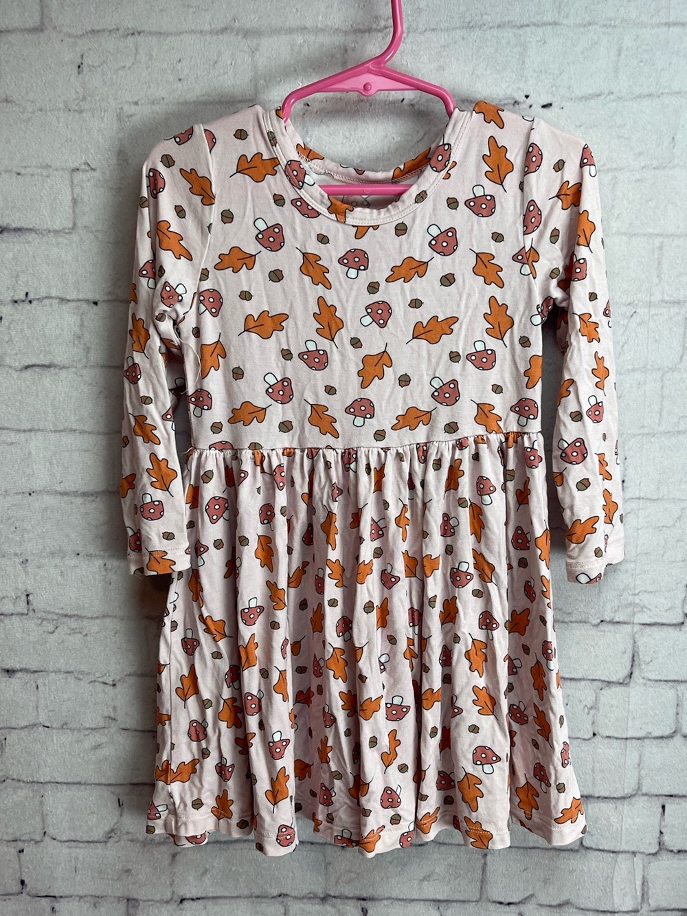 Tullabee size 3T bamboo long sleeve play dress  pink with mushrooms and leaves
